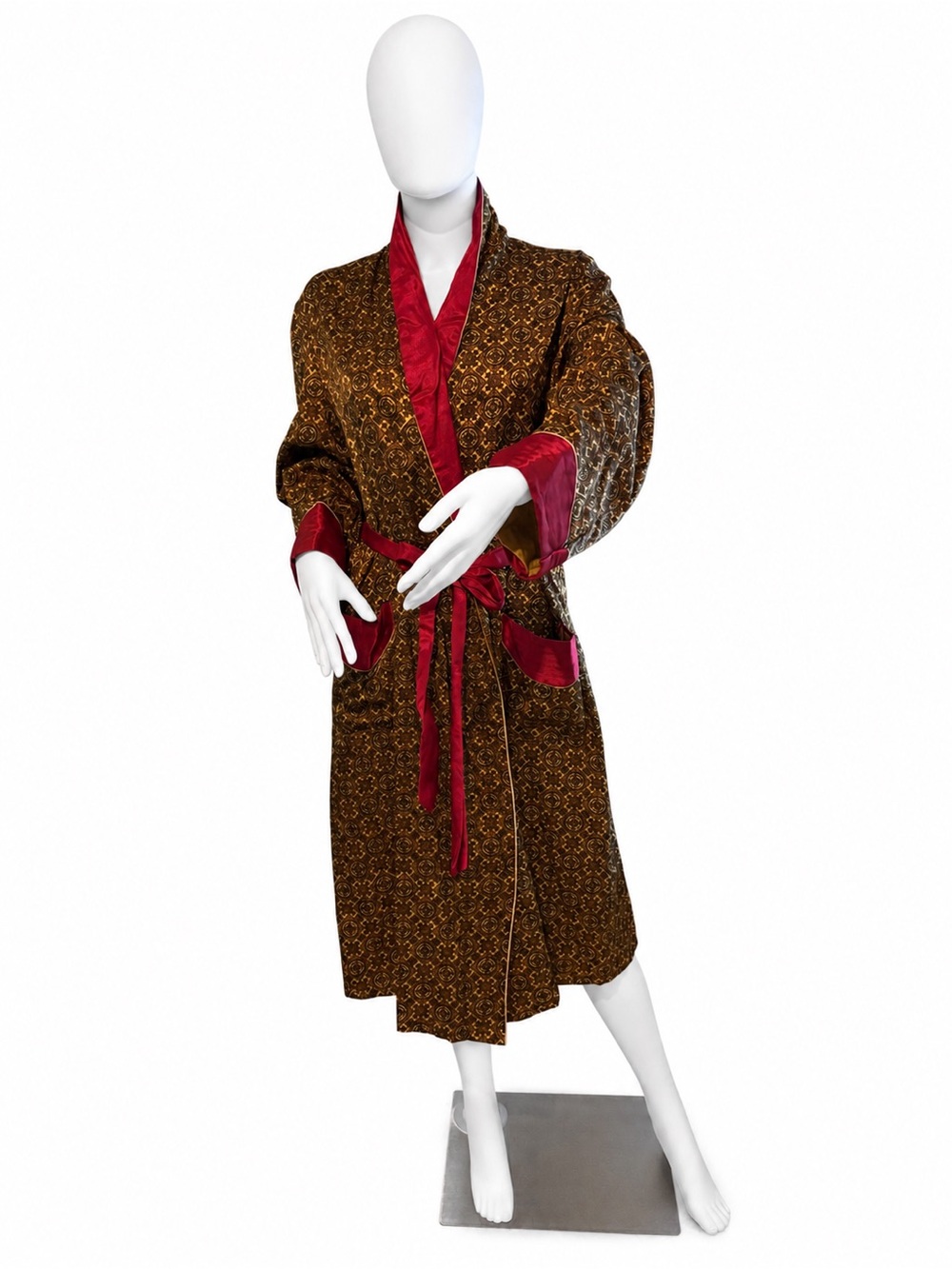 Vintage ZAGUANG Asian-Style Brocade Robe Black/Gold & Red kimono inspired Size L